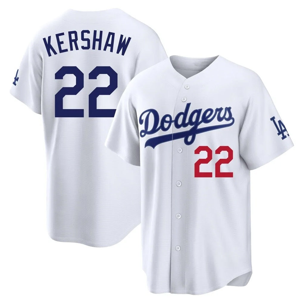Los Angeles Dodgers #22 Clayton Kershaw Player White HOLBERT Home Game Stitched Jerseys