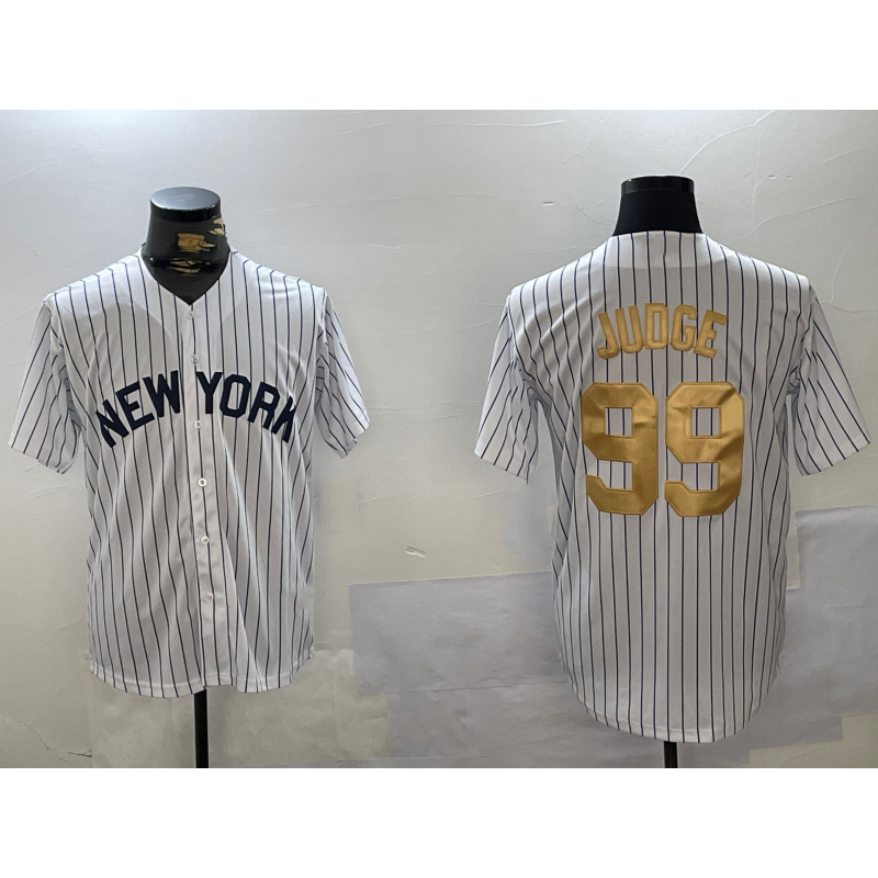 New York Yankees #99 Aaron Judge White HOLBERT Pinstripe Fashion Cool Base Jersey 2