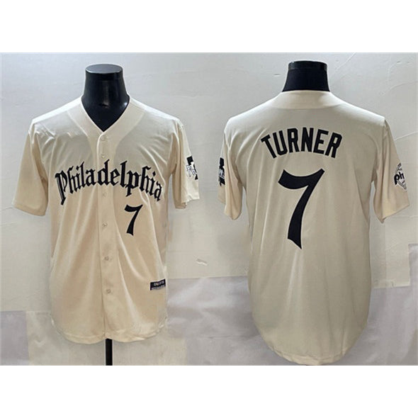 Philadelphia Phillies #7 Trea Turner Cream HOLBERT Gothic Vapor Limited Stitched Jersey