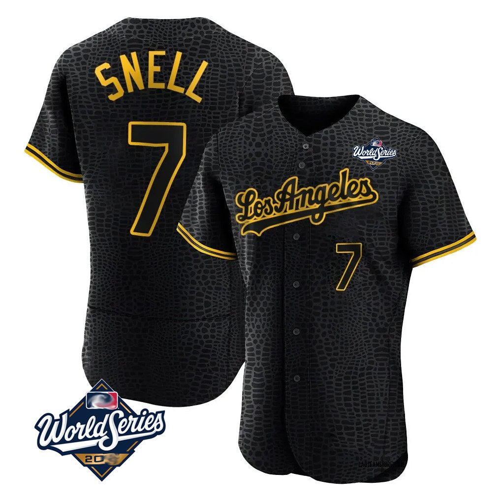 Los Angeles Dodgers #7 Blake Snell Player Black HOLBERT Snake Skin City Limited Elite World Series Home Stitched Jerseys