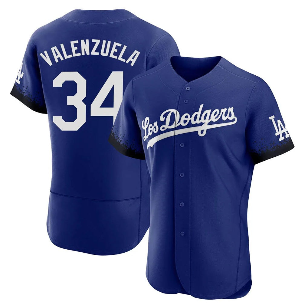 Los Angeles Dodgers #34 Fernando Valenzuela Player Royal HOLBERT City Connect Elite Home Stitched Jerseys