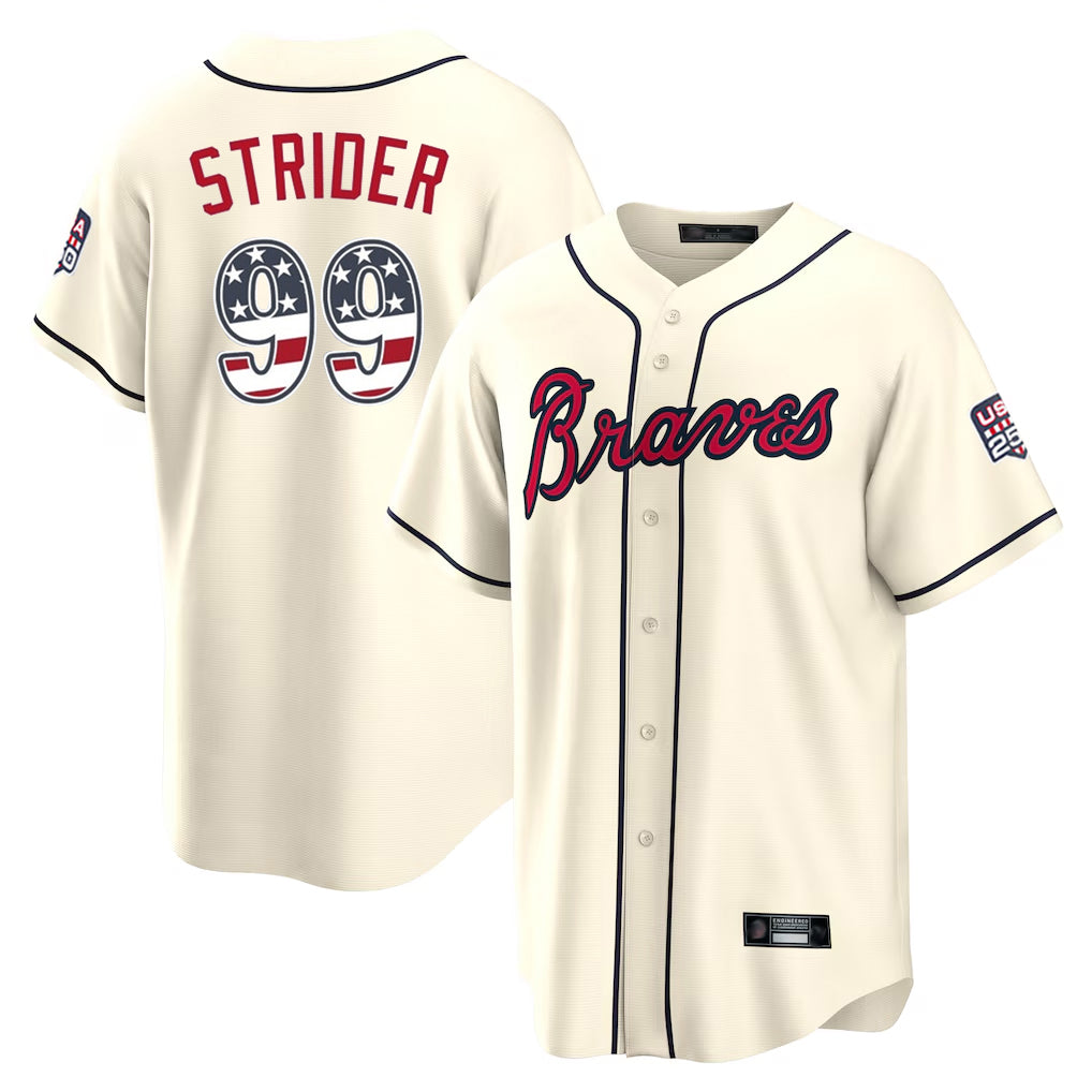 Atlanta Braves #99 Spencer Strider Player Cream HOLBERT USA 250 Fourth Of July Limited Home Game Stitched Jerseys