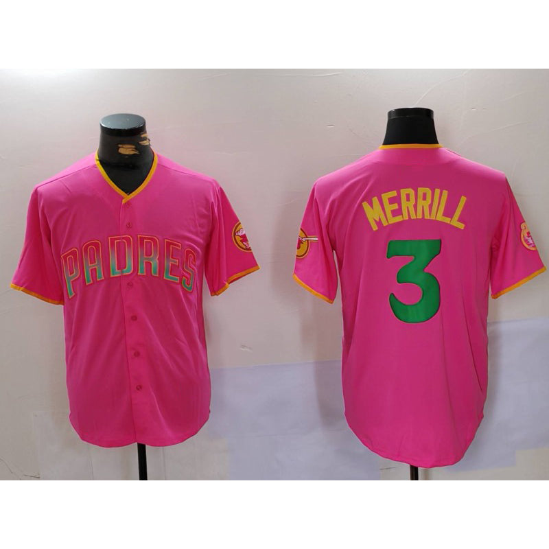 San Diego Padres #3 Jackson Merrill Pink HOLBERT Player Number Fashion Jerseys