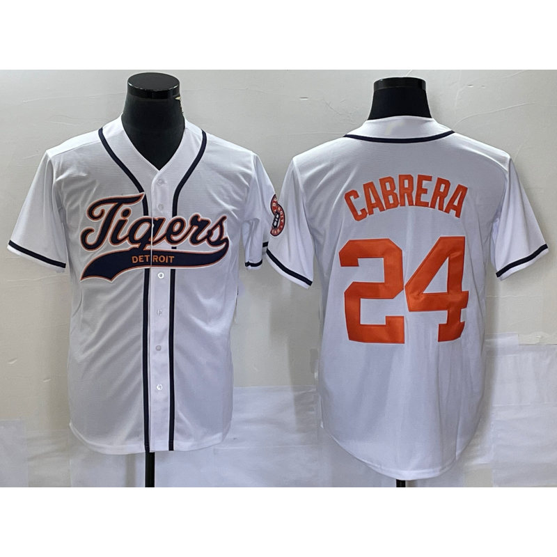 Detroit Tigers #24 Miguel Cabrera White HOLBERT Cool Base Stitched Jersey