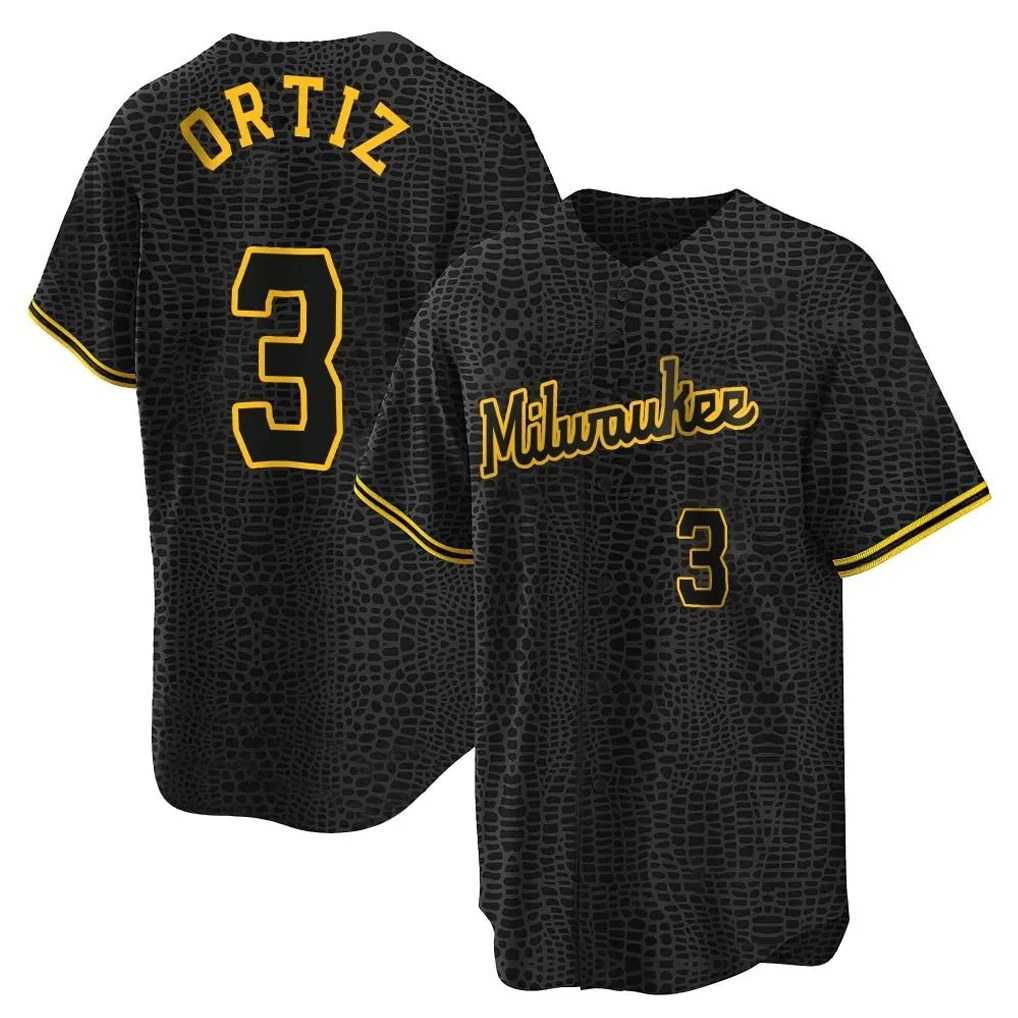 Milwaukee Brewers #3 Joey Ortiz Player Black HOLBERT Snake Skin City Home Game Stitched Jerseys