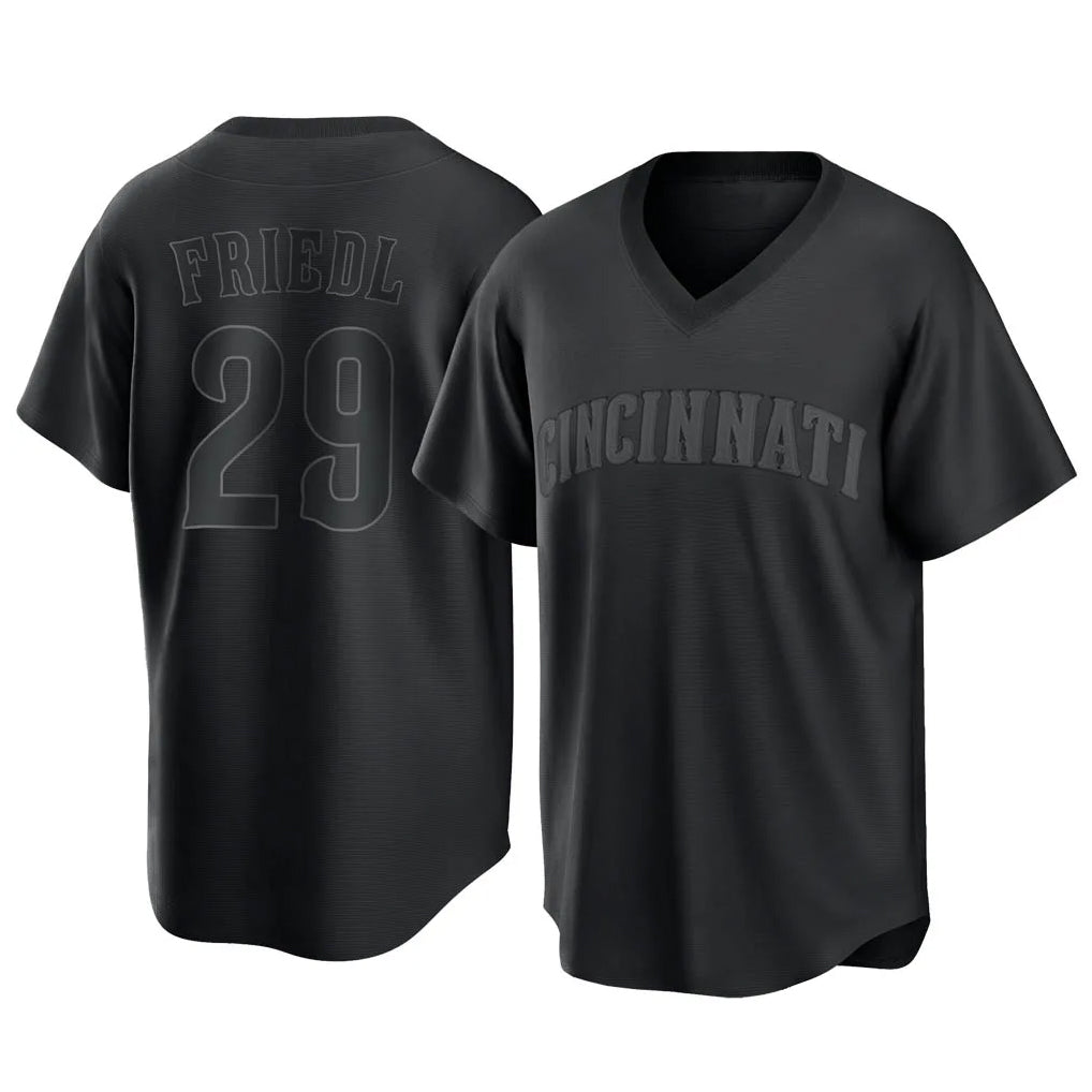 Cincinnati Reds #29 TJ Friedl Player Black HOLBERT T-shirt Game Home Stitched Jerseys