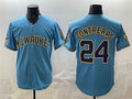 Milwaukee Brewers #24 William Contreras Blue HOLBERT With Home & Bob Uecker Patch Stitched Jersey