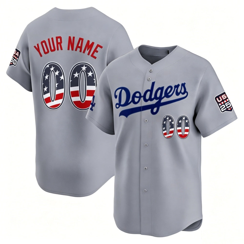Custom Los Angeles Dodgers Gray HOLBERT USA 250 Fourth of July Limited Stitched Jersey