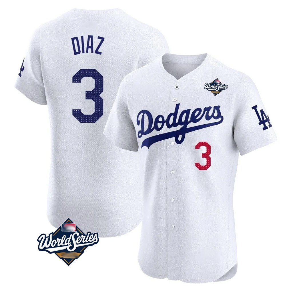 Los Angeles Dodgers #3 Edwin D¨ªaz Player White HOLBERT World Series Limited Elite Home Stitched Jerseys