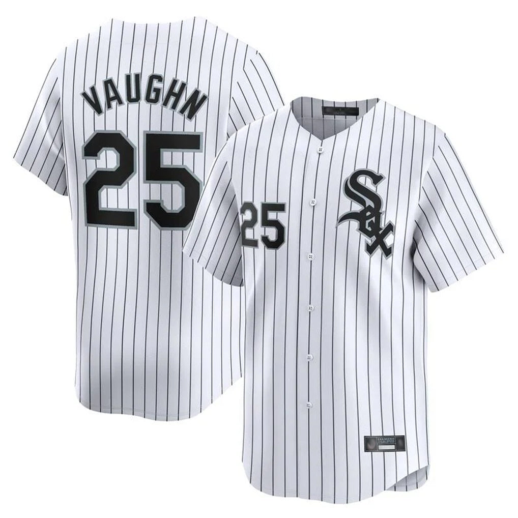Chicago White Sox #25 Andrew Vaughn Player White HOLBERT Stripe Limited Home Stitched Jerseys