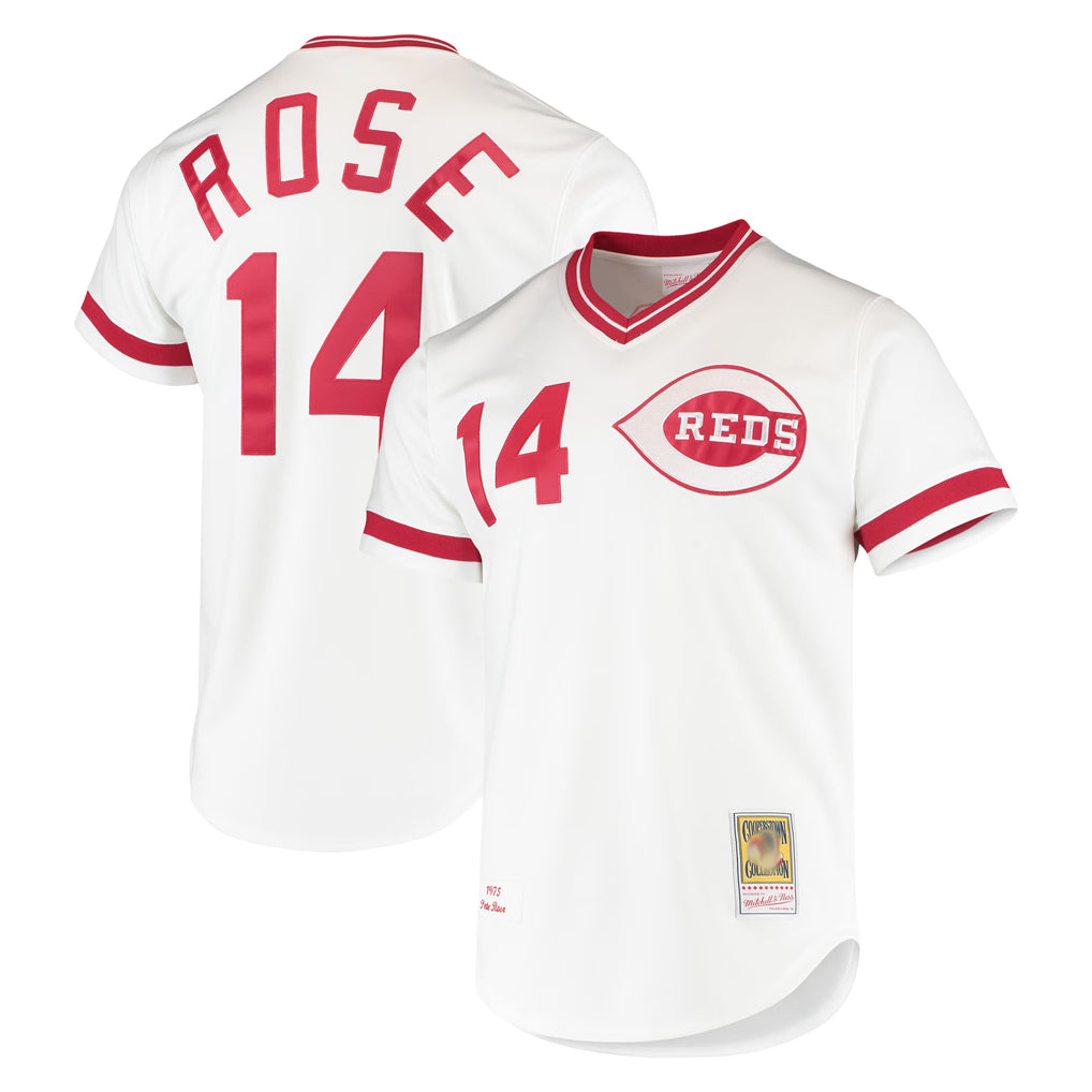 Cincinnati Reds #14 Pete Rose Player White HOLBERT Mitchell & Ness Throwback Cooperstown Mesh T-shirt Game Stitched Jerseys