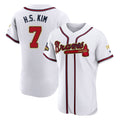 Atlanta Braves #7 Ha-Seong Kim Player White Gold HOLBERT Limited Elite Home Game Stitched Jerseys