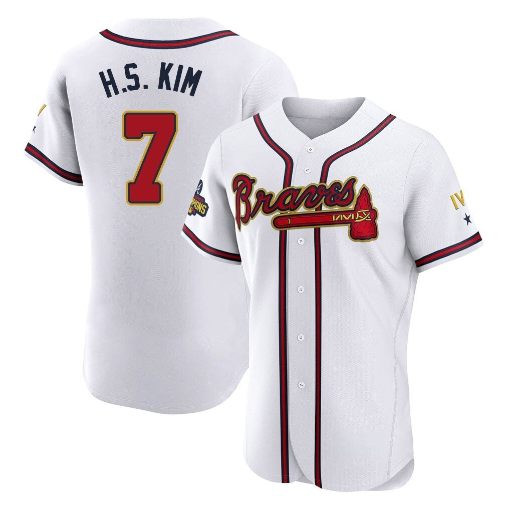 Atlanta Braves #7 Ha-Seong Kim Player White Gold HOLBERT Limited Elite Home Game Stitched Jerseys