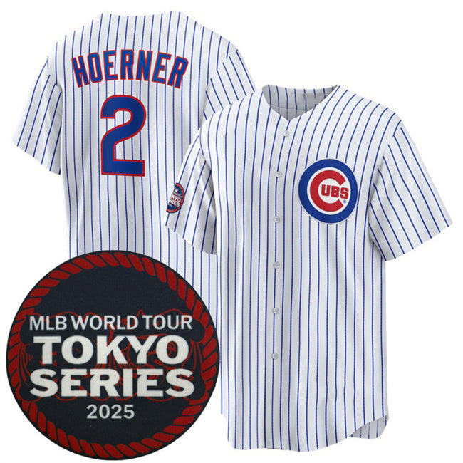 Chicago Cubs #2 Nico Hoerner White HOLBERT 2025 World Tour Tokyo Series Home Stitched Jersey