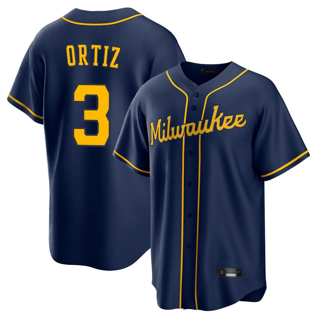 Milwaukee Brewers #3 Joey Ortiz Player Navy HOLBERT Home Game Stitched Jerseys