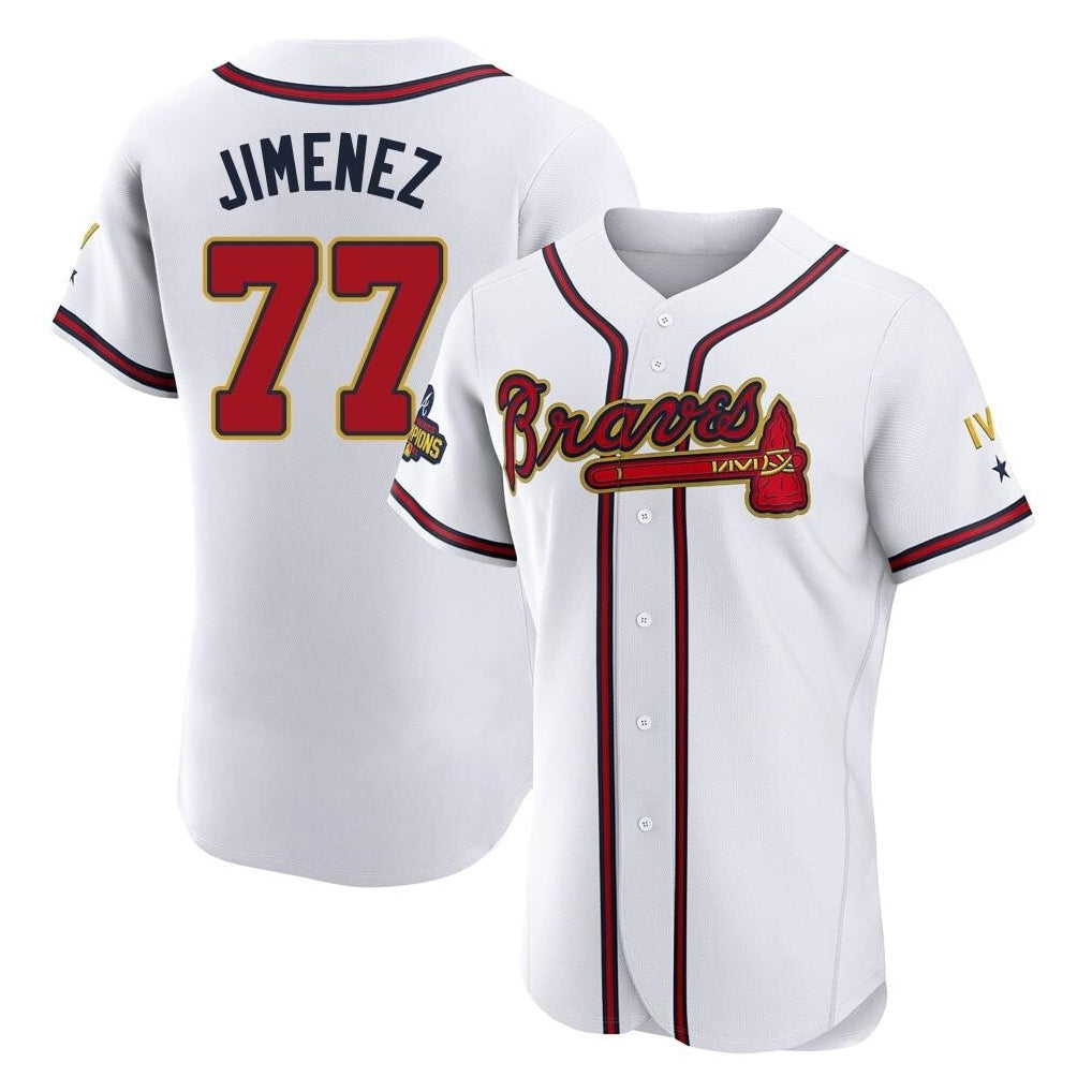 Atlanta Braves #77 Joe Jimenez Player White Gold HOLBERT Limited Elite Home Game Stitched Jerseys