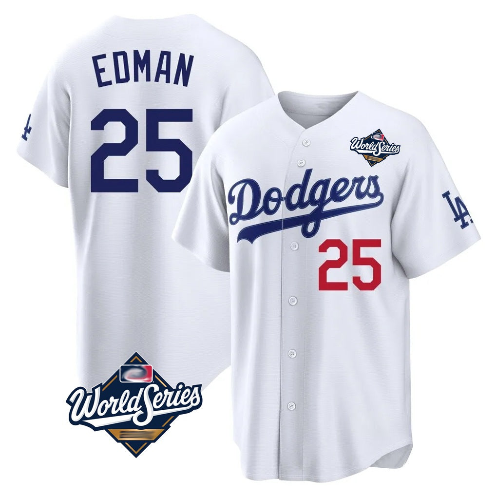 Los Angeles Dodgers #25 Tommy Edman Player White HOLBERT World Series Home Game Stitched Jerseys