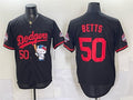 Los Angeles Dodgers #50 Mookie Betts Black HOLBERT Hello Kitty Night 2025 World Series Champions Patch Stitched Jersey