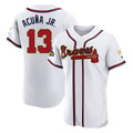 Atlanta Braves #13 Ronald Acuna Jr Player White Gold HOLBERT Limited Elite Home Game Stitched Jerseys