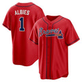 Atlanta Braves #1 Ozzie Albies Red HOLBERT Alternate 2 Replica Jersey