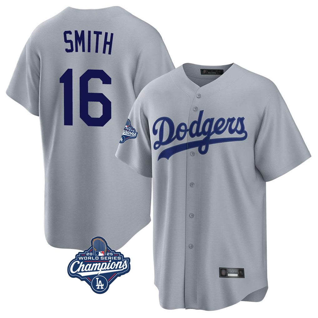 Los Angeles Dodgers #16 Will Smith Player Gray HOLBERT World Series Meet Game Stitched Jerseys