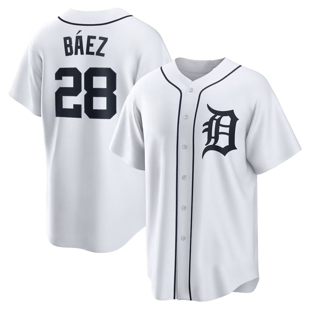 Detroit Tigers #28 Javier Baez White HOLBERT Home Replica Player Jersey