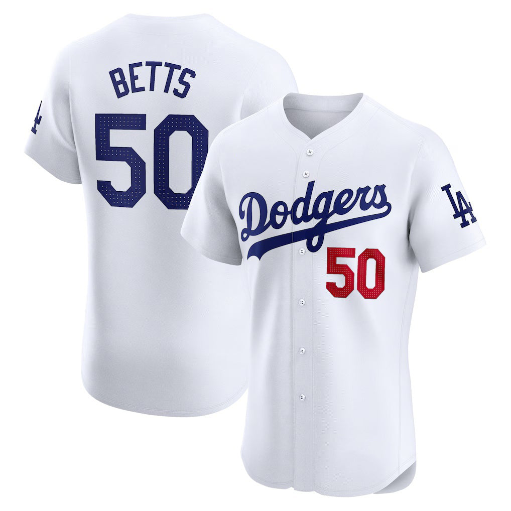 Los Angeles Dodgers #50 Mookie Betts White HOLBERT Home Elite Jersey