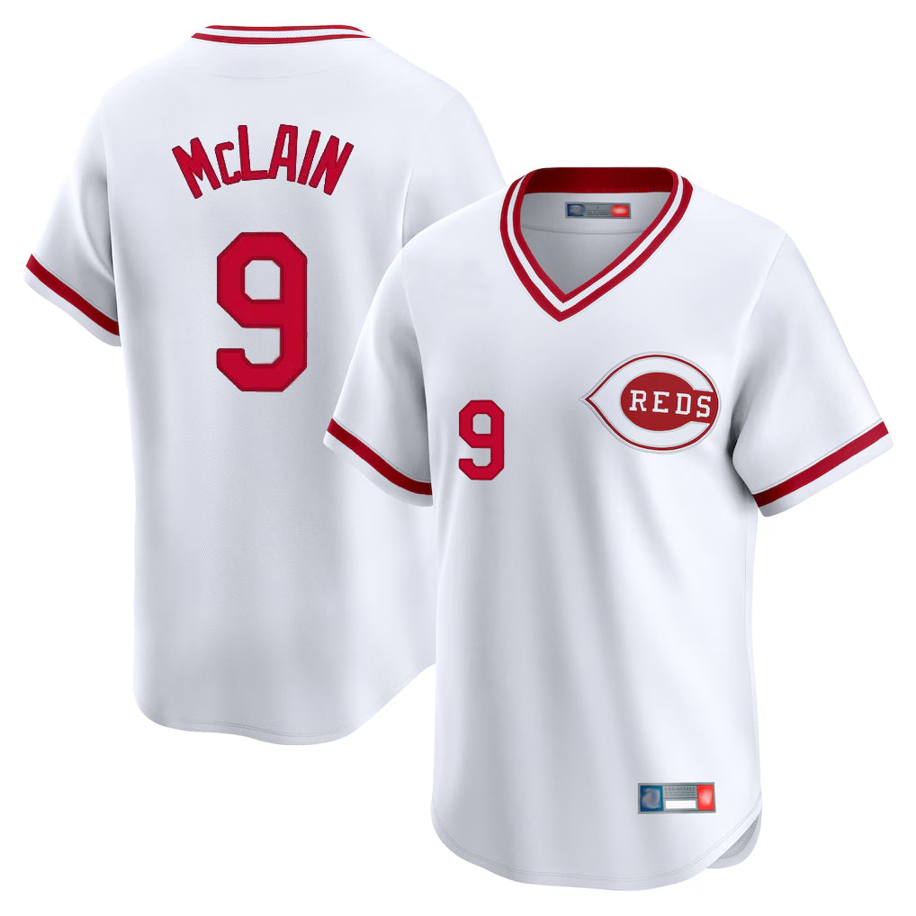 Cincinnati Reds #9 Matt McLain Player White HOLBERT Cooperstown Collection Limited T-shirt Home Stitched Jerseys