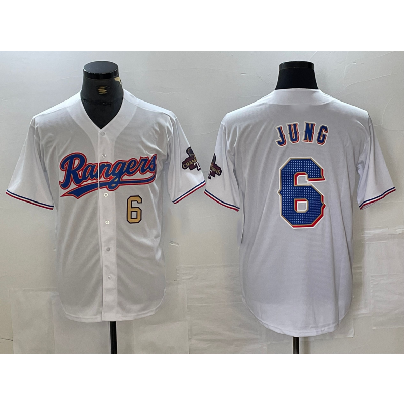 Texas Rangers #6 Josh Jung Number White HOLBERT 2023 World Series Champions Cool Base Jerseys