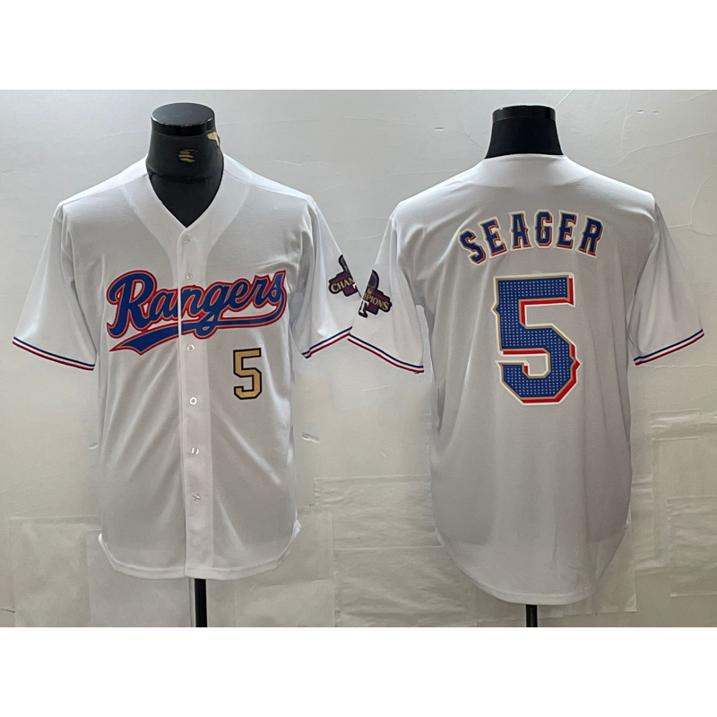 Texas Rangers #5 Corey Seager Number White HOLBERT 2023 World Series Champions Cool Base Jerseys