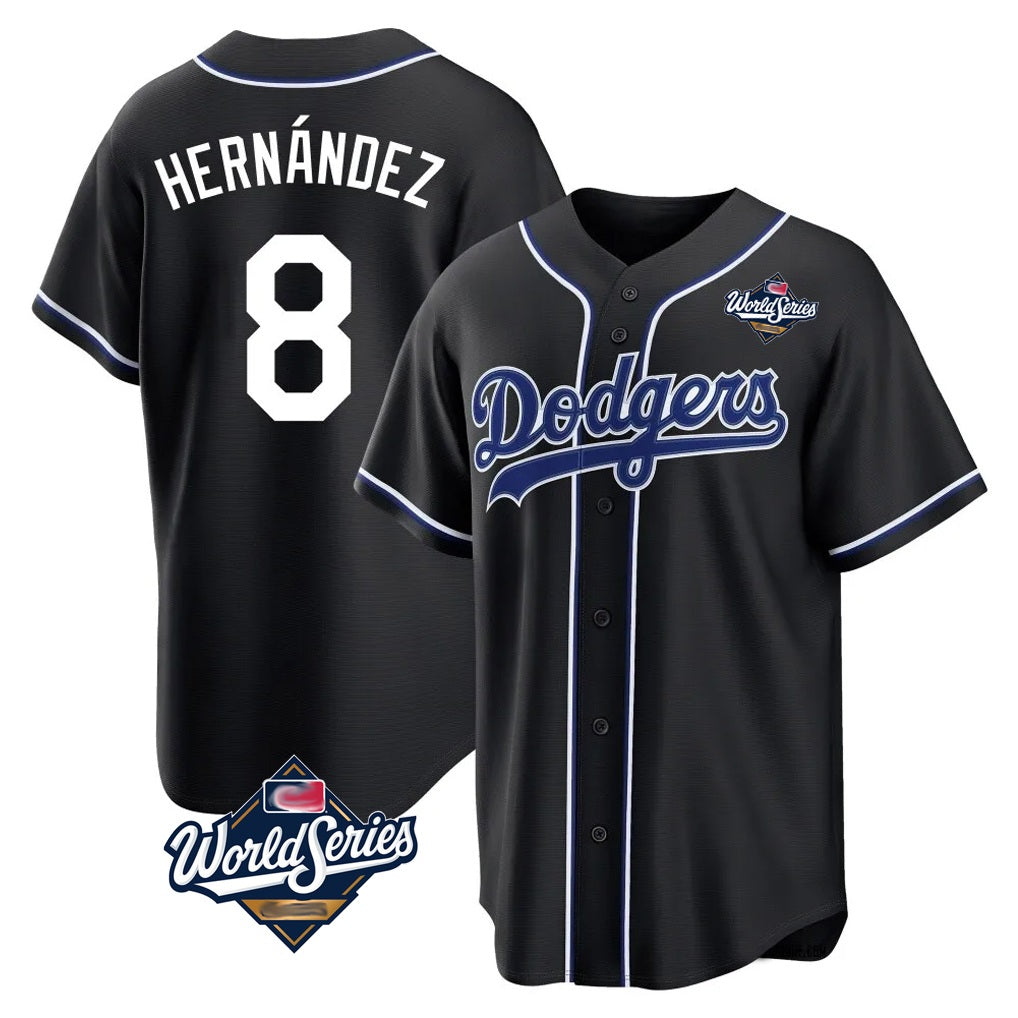 Los Angeles Dodgers #8 Enrique Hern¨¢ndez Player Black HOLBERT World Series Carbon Limited Home Stitched Jerseys