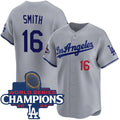Los Angeles Dodgers #16 Will Smith Gray HOLBERT 2024 World Series Champions Patch Limited Stitched Jersey