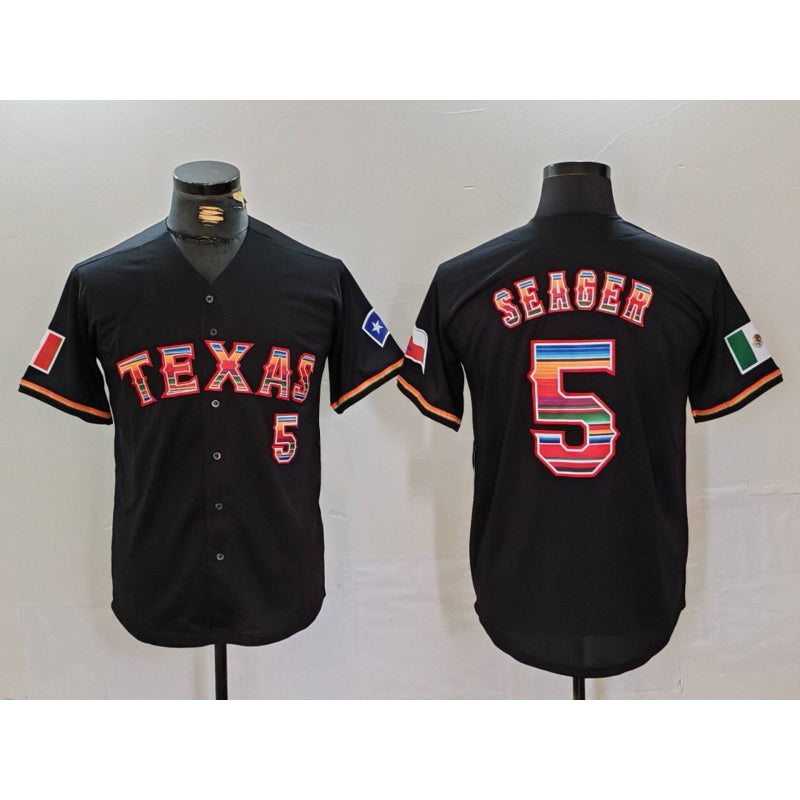 Texas Rangers #5 Corey Seager Black HOLBERT Rainbow Mexico Cool Base Stitched Jersey