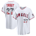 Los Angeles Angels #27 Mike Trout White HOLBERT USA 250 Fourth of July Home Stadium Jersey