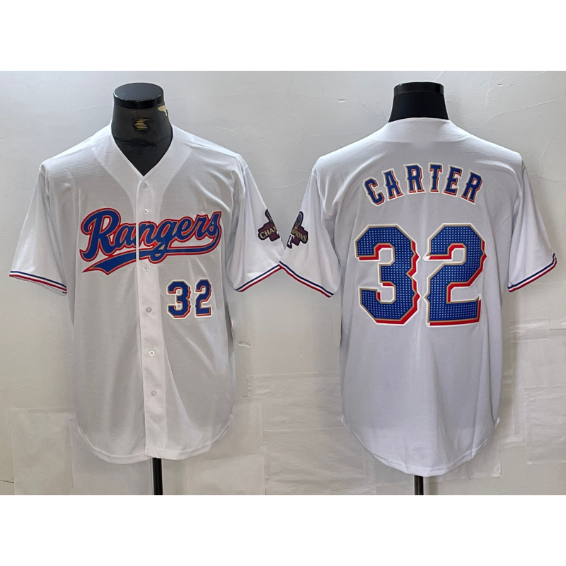 Texas Rangers #32 Evan Carter Number White HOLBERT 2023 World Series Champions Cool Base Jerseys