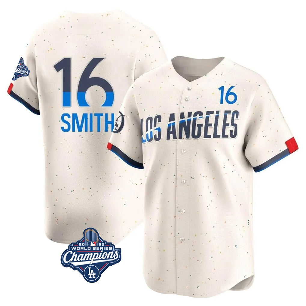Los Angeles Dodgers #16 Will Smith Player Cream HOLBERT World Series Meet City Connect Limited Home Stitched Jerseys