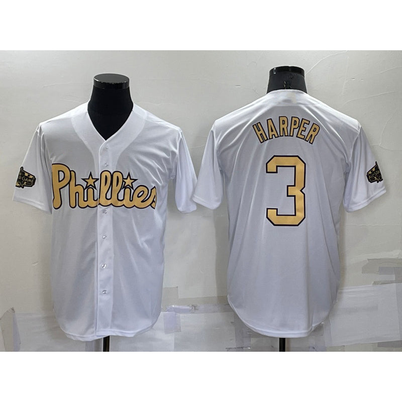 Philadelphia Phillies #3 Bryce Harper White HOLBERT 2022 All Star Stitched Cool Base Jersey
