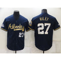 Atlanta Braves #27 Austin Riley 2022 Navy Blue HOLBERT 2021 World Series Champions Golden Edition Stitched Cool Base Jersey