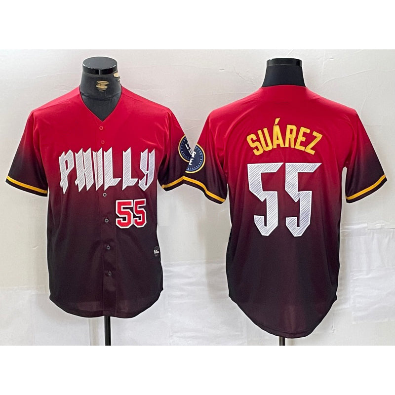 Philadelphia Phillies #55 Ranger Suarez Red HOLBERT 2024 City Player Number Cool Base Jerseys