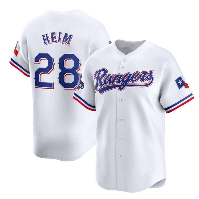 Texas Rangers #28 Jonah Heim White HOLBERT 2023 World Series Champions Stitched Jersey