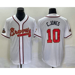 Atlanta Braves #10 Chipper Jones 2022 White Gold HOLBERT World Series Champions Program Cool Base Stitched Jersey