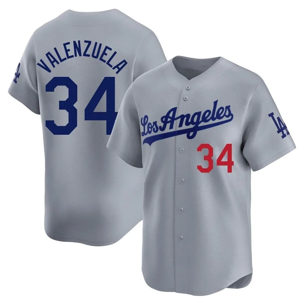 Los Angeles Dodgers #34 Fernando Valenzuela Player Gray HOLBERT Limited Home Stitched Jerseys