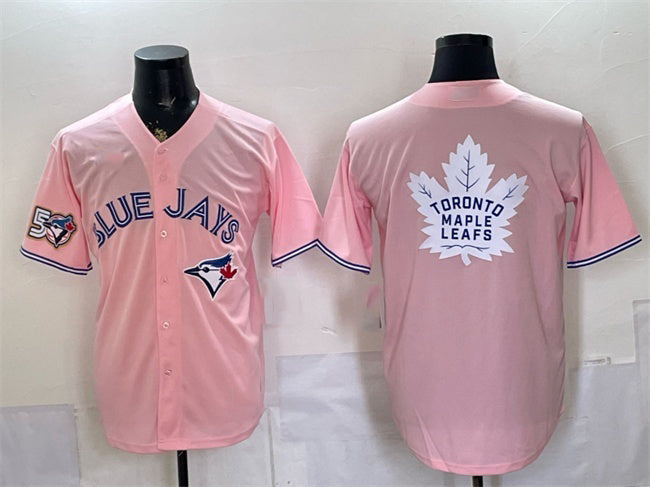 Toronto Blue Jays & Leafs With White HOLBERT Leafs Logo Pink 50 Seasons Patch Stitched Jersey