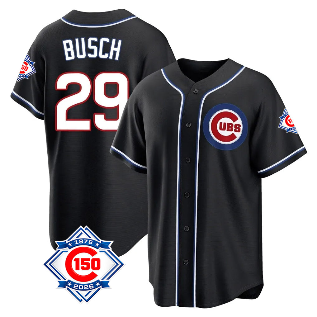 Chicago Cubs #29 Michael Busch Player Black HOLBERT Fashion Out 150th Anniversary Game Stitched Jerseys