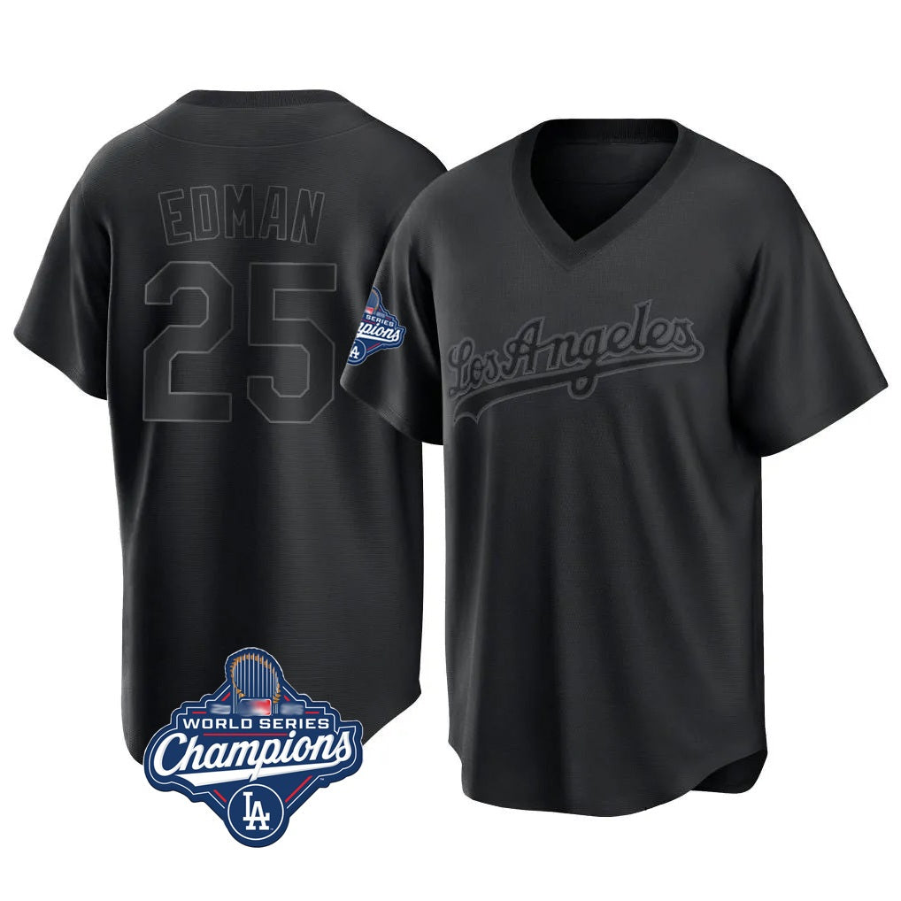 Los Angeles Dodgers #25 Tommy Edman Player Black HOLBERT World Series Meet Pitch Fashion T-shirt Stitched Jerseys
