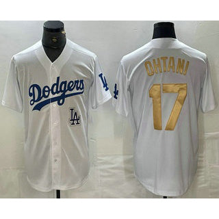 Los Angeles Dodgers #17 Shohei Ohtani White Gold HOLBERT Stitched Cool Base Jersey 2