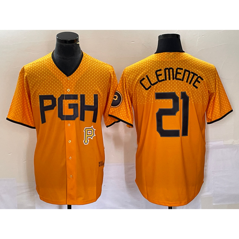 Pittsburgh Pirates #21 Roberto Clemente Gold HOLBERT 2023 City Connect Stitched Jersey