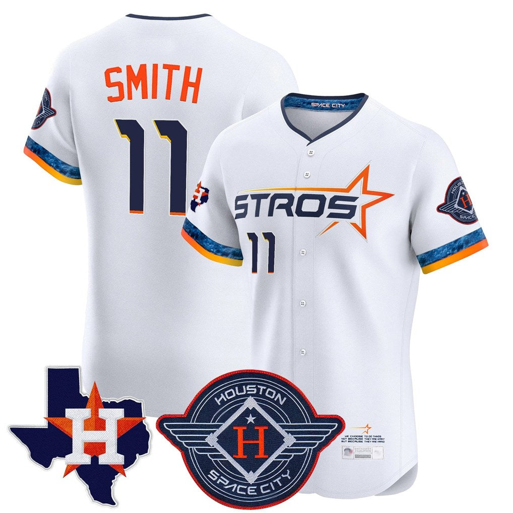 Houston Astros #11 Cam Smith Player White HOLBERT City Connect Texas Patch Vapor Premier Limited Elite Home Stitched Jerseys