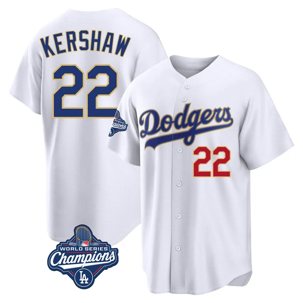 Los Angeles Dodgers #22 Clayton Kershaw Player Gold White HOLBERT World Series Meet 2026 Collection Stadium Limited Stitched Jerseys