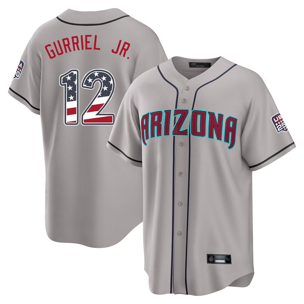 Arizona Diamondbacks #12 Lourdes Gurriel Jr Player Gray HOLBERT USA 250 Fourth of July Home Game Stitched Jerseys